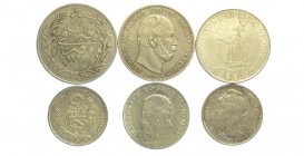 World Coins Lot

Lotto di 6 monete in argento, segnaliamo : Germany Prussia 5 Mark 1876 A BB, Germany DDR 20 Mark 1970, Egypt 20 Qirsh 1293/33 BB