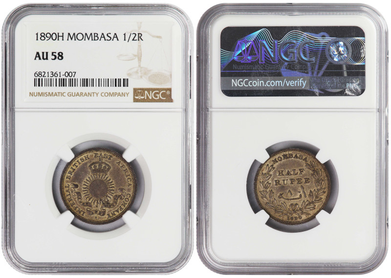 Mombasa 1/2 Rupee 1890. NGC AU58. Near UNC. Rare

KM-4. Rare coin, only 10K is...