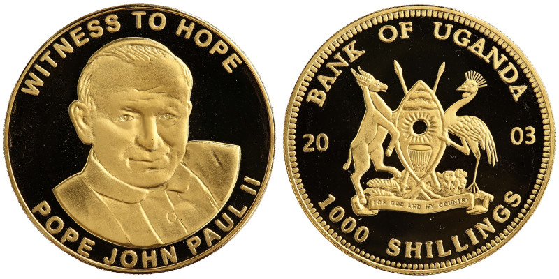 Uganda 1000 Shillings 2003 Pope John Paul II

KM-240, N# 11560; Gold plated br...