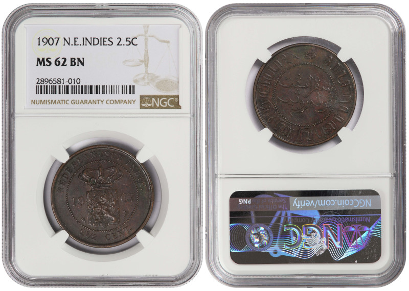 Netherlands East Indies 2.5 Cents 1907. NGC MS-62. Almost TOP POP!

KM-308.2. ...