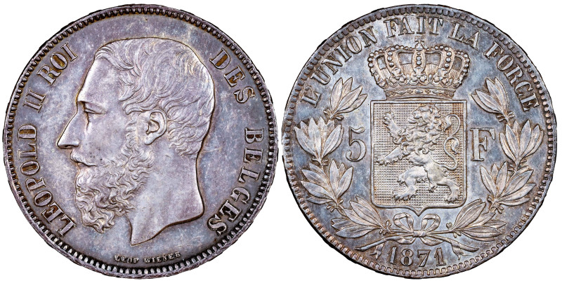 Belgium 5 Francs 1871

KM# 24; Leopold II (1865-1909); Dupriez 1131; Morin 158...