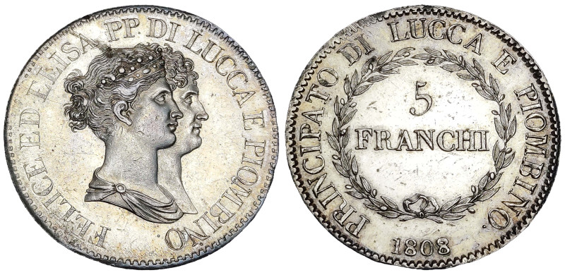 Italian States 5 Franchi 1808

Mont. 438; Dav. 203; Lucca. Elisa Bonaparte and...