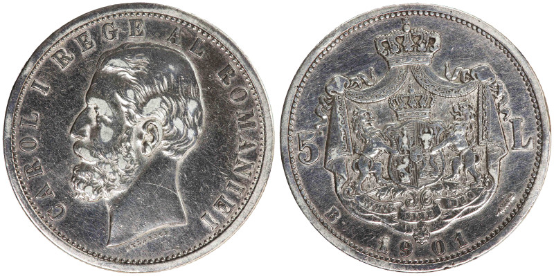 Romania 5 Lei 1901

KM-17, Dav ECT-274; Silver (.900); Carol I