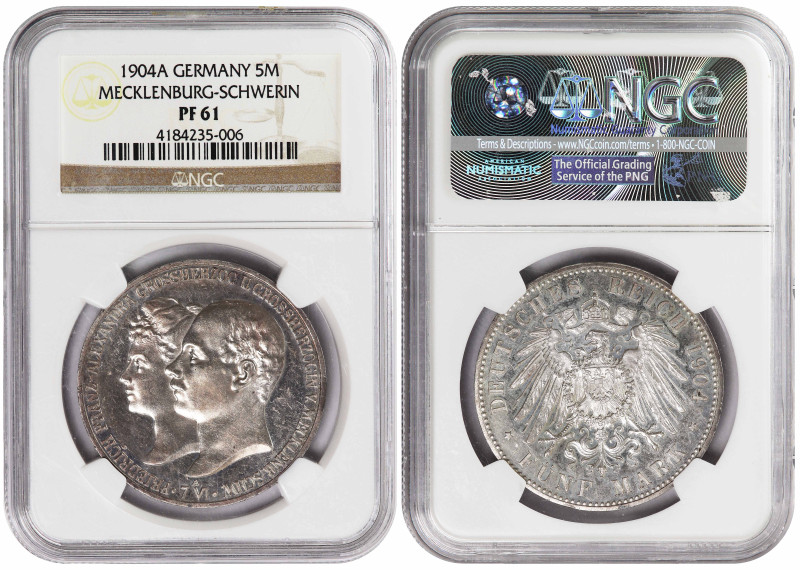 German Empire Mecklenburg-Schwerin 5 Mark 1904. NGC PF-61

KM-334, J-87, Dav-G...