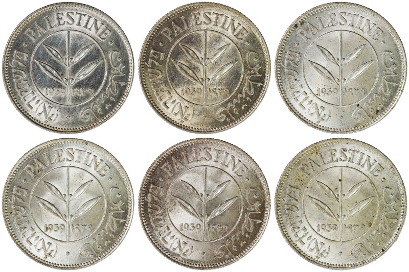 Israel/Palestine British Mandate 50 Mils 1939 Lot of 6 coins

KM-6, Schön-6, A...