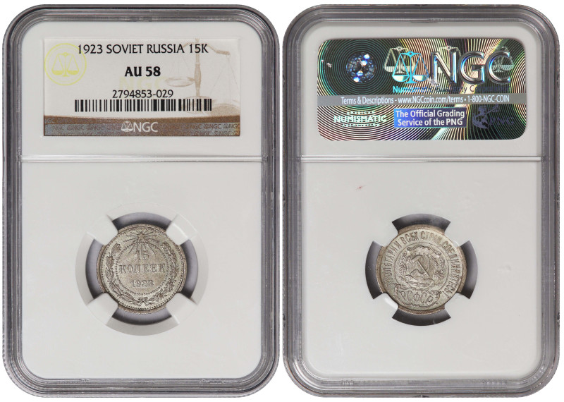 Russia-RSFSR 15 Kopeks 1923. NGC AU-58

Y-81; Silver (.500); Nice coin, UNC in...