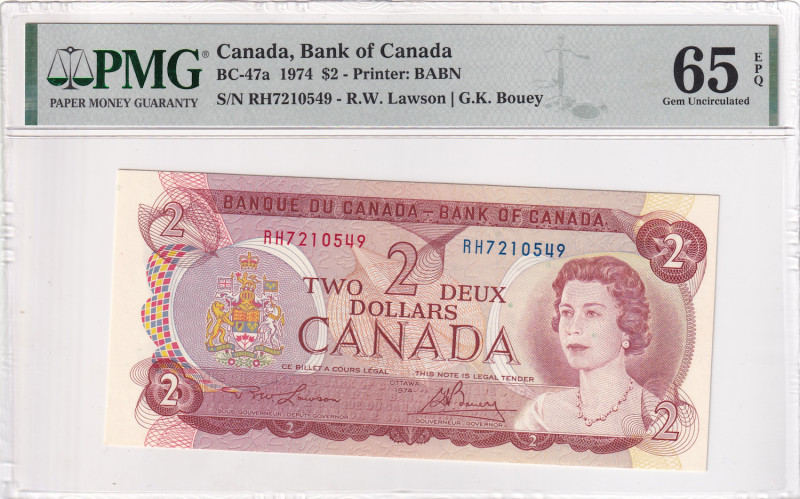 Canada 2 Dollars 1974 PMG 65 EPQ

P-86a; # RH7210549; Queen Elizabeth II. Potr...