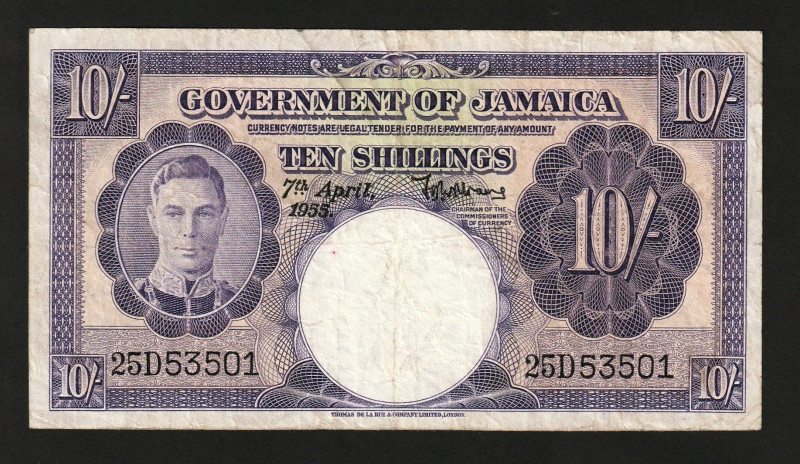 Jamaica 10 Shillings 1955

P-39a.1; VF