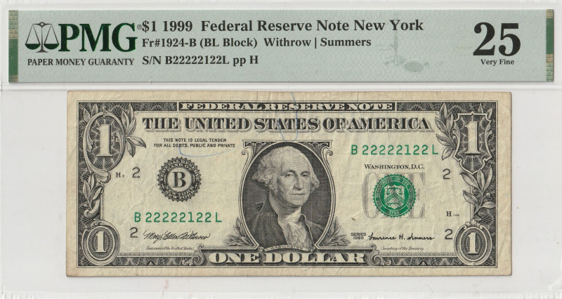 United States-Federal Reserve 1 Dollar 1999 PMG 25 Nice Serial Number

Fr-1924...