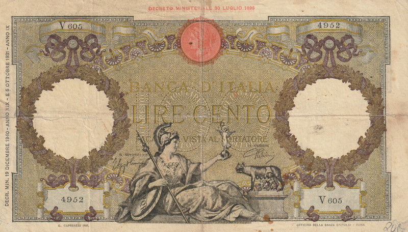 Italy 100 Lire Capranesi (Fascio) 1940

P-55b.15 19.12.1940 Signatures: Azzoli...