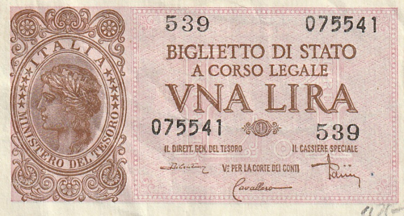 Italy 1 Lira 1944 

P-29c Signatures: Di Cristina & Cavallaro & Parisi XF