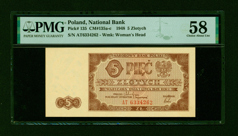 Poland 5 Zlotych 1948. PMG-58

P-135; CM#135a-c; Choice About UNC