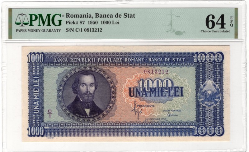 Romania 1000 Lei 1950. PMG 64

P-87; # 0813212