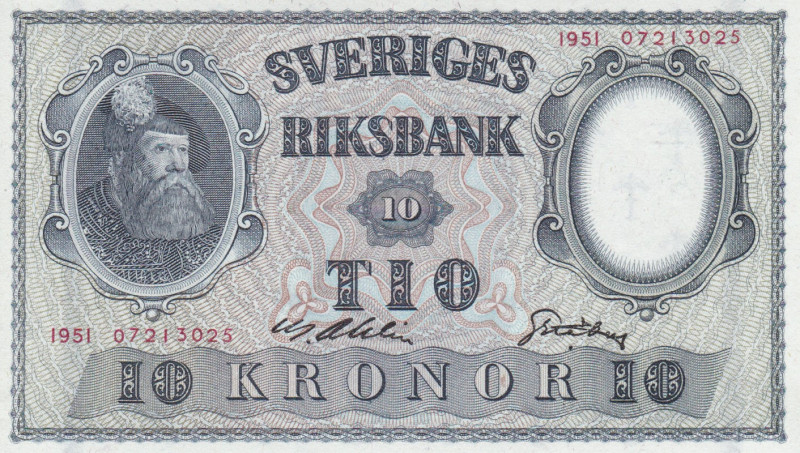 Sweden 10 Kronor 1951

P-40l; # 07213025; UNC