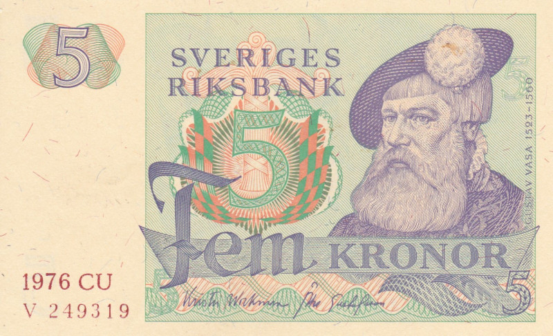 Sweden 5 Kronor 1976

P-51c.4; # V 249319; UNC