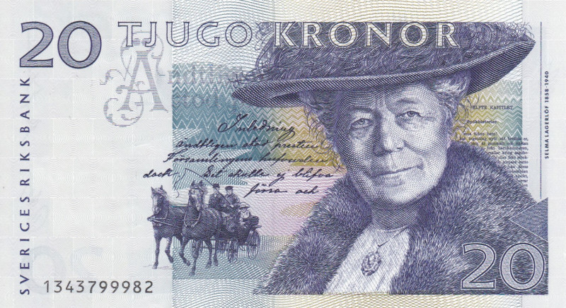 Sweden 20 Kronor 1991

P-61a.1; # 1343799982; Signatures: Per Olof Borg = Beng...