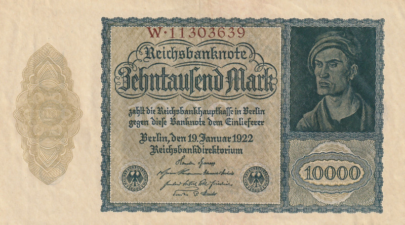 Germany 10.000 Mark 1922 

P-72a.2 R-69b 180x100mm XF/AU