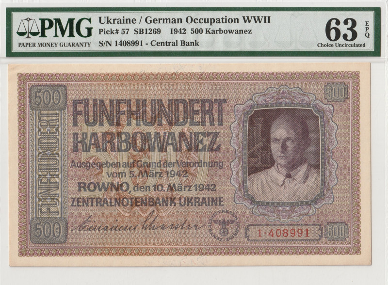 Ukraine / German Occupation WWII 500 Karbowanez 1942 PMG 63 EPQ

P-56 UNC