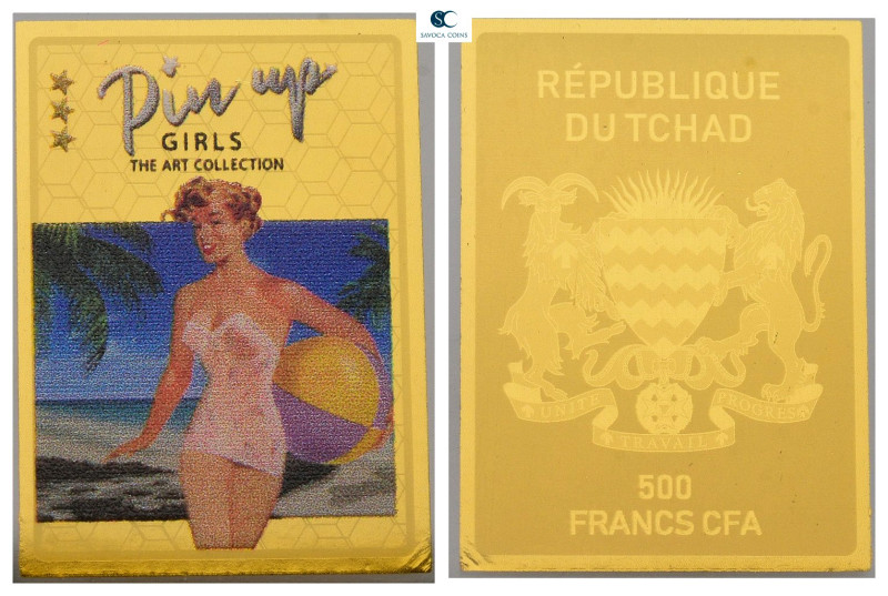 Tschad. Motive: Pin up Girl Amber . with certificate of authenticity; fine gold...