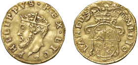 MILANO - FILIPPO II DI SPAGNA (1556-1598) - Scudo d'oro, s.d.
Oro - 3,24 gr.
Dritto: Testa coronata a sinistra. - Rovescio: Stemma coronato.
MIR 30...