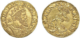 NAPOLI - CARLO V (1516-1556) - Due scudi, sigla A
Oro - 6,74 gr.
Dritto: Busto dell'Imperatore a destra con corona radiata. - Rovescio: Figura mulie...