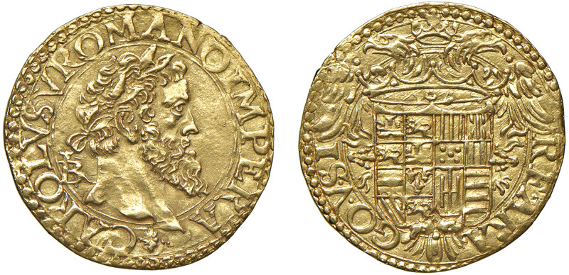 NAPOLI - CARLO V (1516-1556) - Ducato, sigla IBR
Oro - 3,39 gr.
Dritto: testa ...