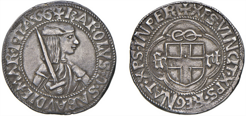 SAVOIA - CARLO I (1482-1490) - Testone, I° tipo, Cornavin
Argento - 9,55 gr.
D...