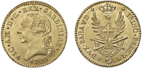 SAVOIA - VITTORIO AMEDEO III (1773-1796) - Doppia 1790, Torino
Oro - 9,10 gr.
Dritto: Testa nuda a sinistra. - Rovescio: Aquila spiegata e coronata....