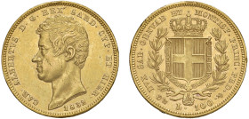 SAVOIA - CARLO ALBERTO (1831-1849) - 100 lire 1832, Genova
Oro - 32,19 gr.
Dritto: Testa nuda a destra, nel taglio del collo FERRARIS. - Rovescio: S...