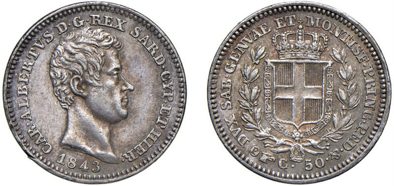 SAVOIA - CARLO ALBERTO (1831-1849) - 50 centesimi 1843, Genova
Argento - 2,48 g...