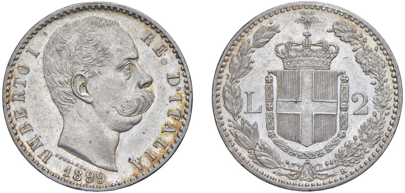 SAVOIA - UMBERTO I (1878-1900) - 2 lire 1899
Argento - 9,97 gr.
Dritto: testa ...