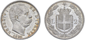 SAVOIA - UMBERTO I (1878-1900) - 2 lire 1899
Argento - 9,97 gr.
Dritto: testa nuda a destra, sotto il collo SPERANZA (Filippo Speranza, incisore). -...