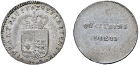 FIRENZE - LUDOVICO I, Regno d'Etruria (1801-1803) - 10 Quattrini 1802, I tipo
Mistura - 1,92 gr.
Dritto: Stemma coronato. - Rovescio: Valore in due ...