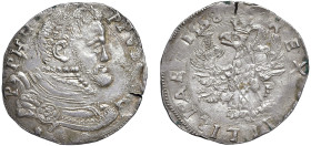 MESSINA - FILIPPO II (1556-1598) - 4 tarì 1558
Argento - 11,75 gr.
Dritto: Busto corazzato a destra. - Rovescio: Aquila coronata volta a sinistra.
...