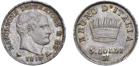 MILANO - NAPOLEONE I, Re d'Italia (1805-1814) - 5 soldi 1813
Argento - 1,24 gr.
Dritto: Testa nuda a destra. - Rovescio: Corona ferrea radiata.
Gig...