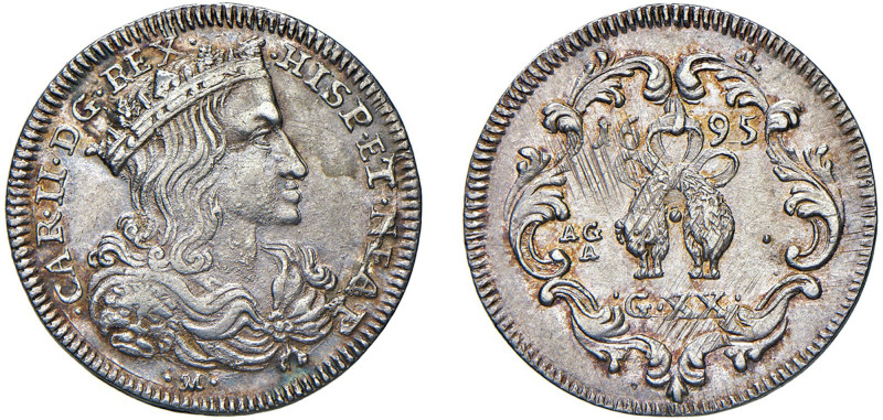 NAPOLI - CARLO II (1665-1700) - 20 grana 1695
Argento - 4,37 gr.
Dritto: Busto...
