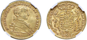 NAPOLI - FERDINANDO IV (1759-1816) - 6 ducati 1766
Oro - n.d.
Dritto: Busto a destra. - Rovescio: Stemma coronato.
Gigante 9
Sigillato NGC MS64
C...
