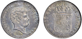 NAPOLI - FERDINANDO II (1830-1859) - 60 grana 1856
Argento - n.d.
Dritto: Testa nuda barbuta a destra - Rovescio: Stemma coronato.
Gigante 112
Sig...