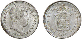 NAPOLI - FERDINANDO II (1830-1859) - 10 grana 1836, V tipo.
Argento - 2,31 gr.
Dritto: Busto a destra, in basso P. - Rovescio: Corona reale entro du...