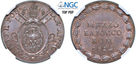 LEONE XIII, Annibale Sermattei (1823-1829) - 1/2 baiocco 1824, an. I, Bologna
Rame - n.d.
Dritto: Stemma su chiavi e due rami di lauro, sormontato d...