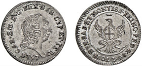 CARLO EMANUELE III, II periodo (1755 - 1773) - 2,6 soldi 1757, Torino
Mistura - 2,49 gr. 
Dritto: Testa del Re a destra. - Aquila coronata con stemm...