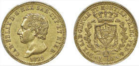 CARLO FELICE (1821-1831) - 40 lire 1825, Torino
Oro - n.d.
Dritto: Testa nuda a sinistra, nel taglio del collo A. L. (Amedeo Lavy incisore). - Roves...