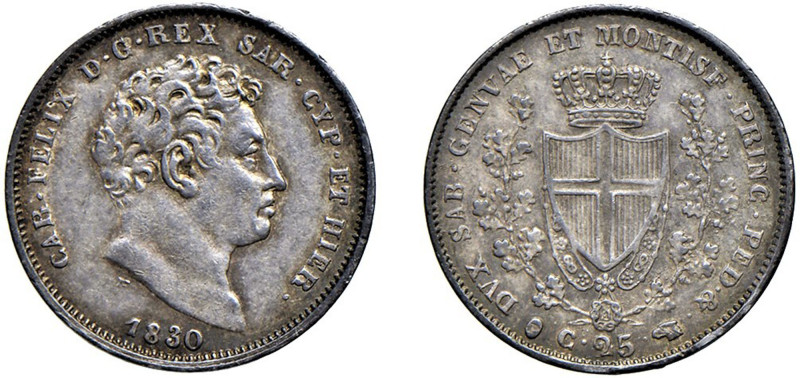 CARLO FELICE (1821-1831) - 25 centesimi 1830, Torino
Argento - 1,23 gr.
Dritto...