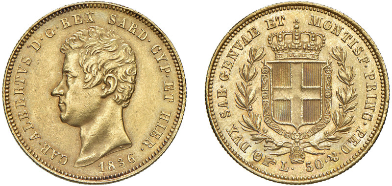 CARLO ALBERTO (1831-1849) - 50 lire 1836, Torino
Oro - 16,10 gr.
Dritto: Testa...