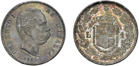UMBERTO I (1878-1900) - 1 lira 1886
Argento - 5,00 gr.
Dritto: Testa nuda a destra, sotto al collo SPERANZA. - Rovescio: Stemma crociato e coronato,...