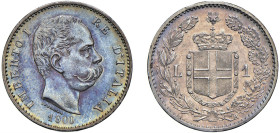 UMBERTO I (1878-1900) - 1 lira 1900
Argento - 5,00 gr.
Dritto: Testa nuda a destra, sotto al collo SPERANZA. - Rovescio: Stemma crociato e coronato,...