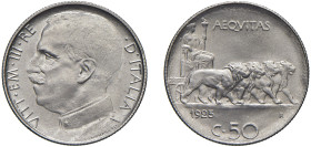 VITTORIO EMANUELE III (1900-1943) - 50 centesimi 1925, rigato
Nickel - 6,05 gr.
Dritto: Semibusto in uniforme, a sinistra. - Rovescio: La giustizia,...