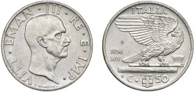 VITTORIO EMANUEME III (1900-1943) - 50 centesimi 1936
Nichel - 5,85 gr.
Dritto: Testa nuda a destra. - Rovescio: Aquila ad ali spiegate su fascio.
...