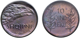 ALBANIA - AHMED ZOGU, Presidente (1925-1928) - 10 qindar-leku 1926, Roma
Rame - n.d.
Dritto: Testa d'aquila. - Rovescio: Iscrizione tra due rami di ...