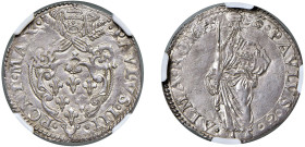 PAOLO III, Alessandro Farnese (1534-1549) - Paolo s.d., Roma
Argento - 3,32 gr.
Dritto: Stemma a targa di volute sormontato da triregno e chiavi dec...